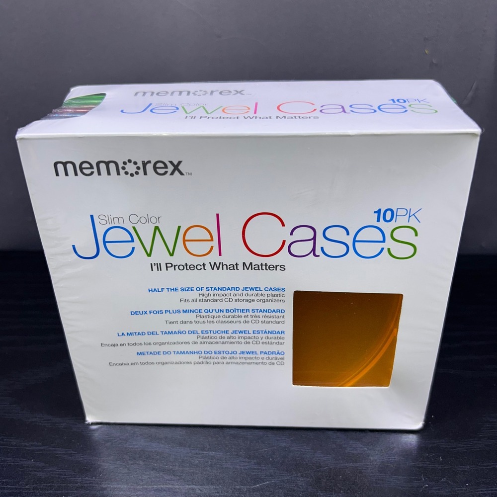 NIB SEALED Memorex Slim Color Jewel Cases 10 Pack CD DVD Media Storage